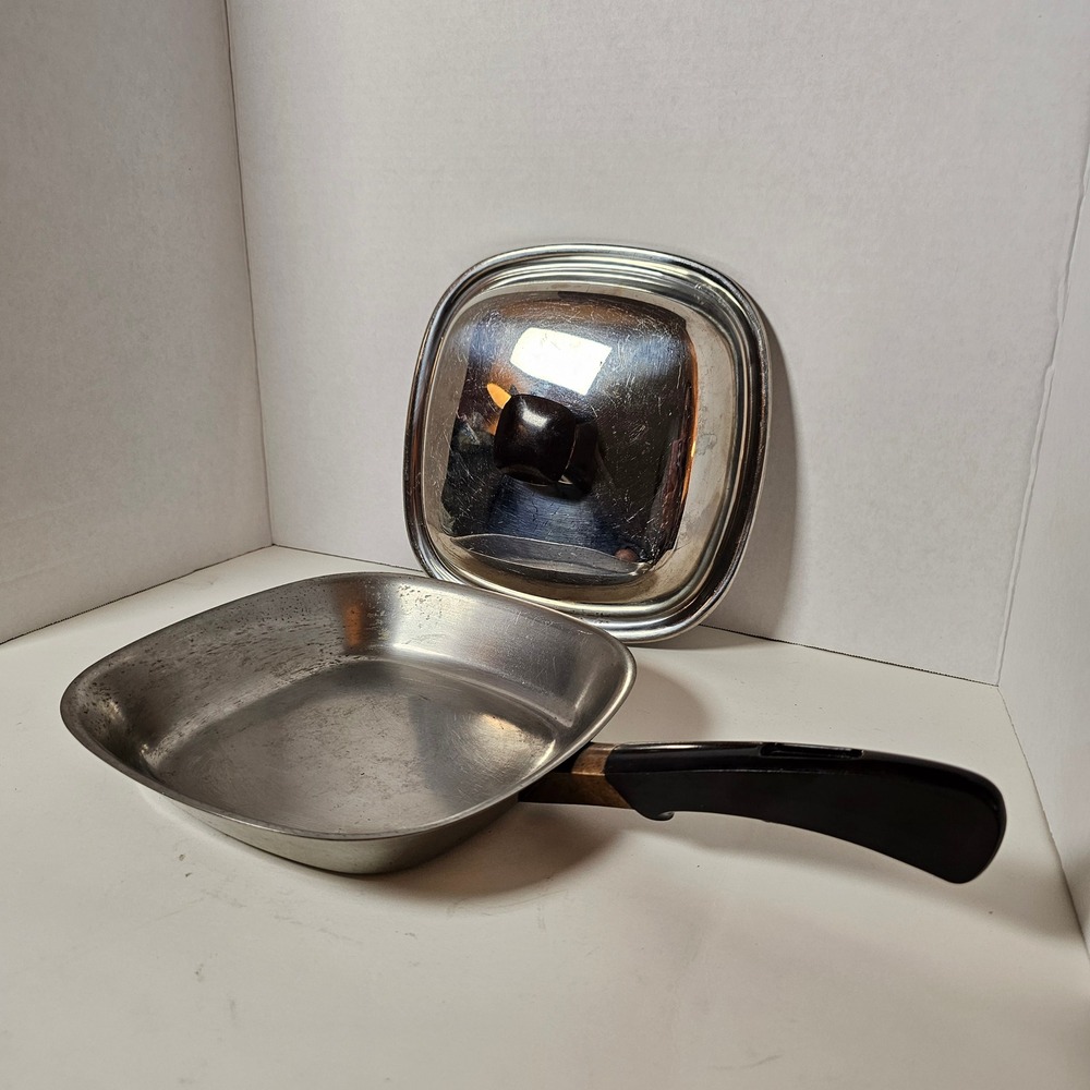 MCM Bridgeport Brass Co Square‎ Skillet 9 Inch Stainless No 8500 with Lid Retro